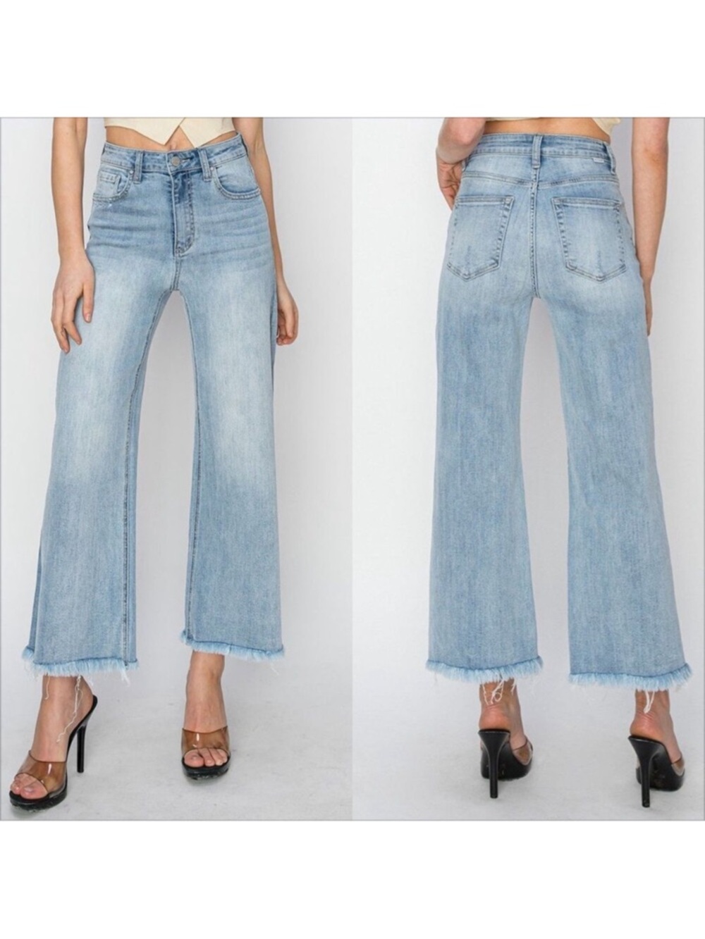 RISEN Jeans High Rise Frayed Ankle Wide Leg Weston Dropped Denim Size 3 / 26 NEW